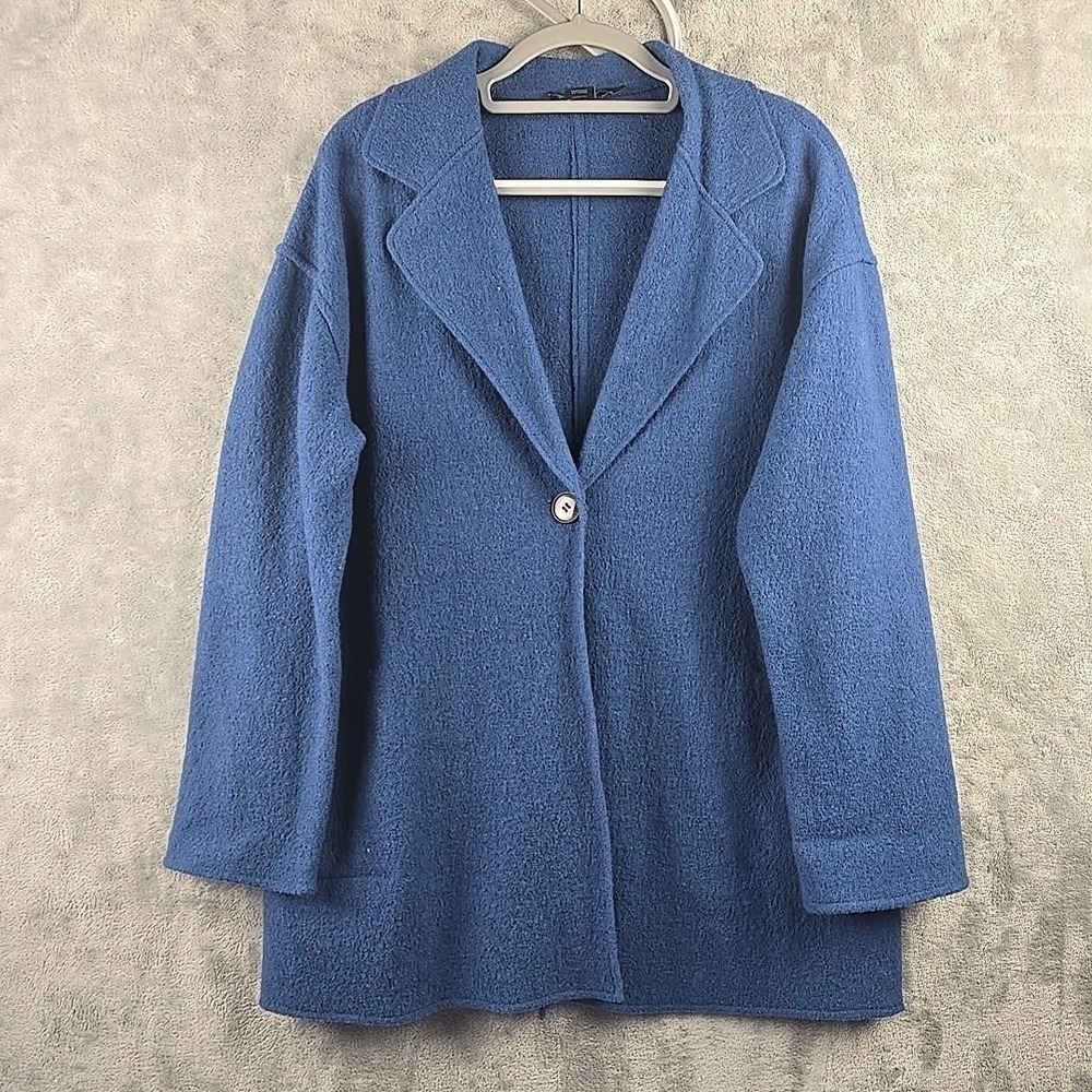 Pendleton Duster Womens Sz‎ L Blue Boiled Merino Wool Knit Sweater Blazer